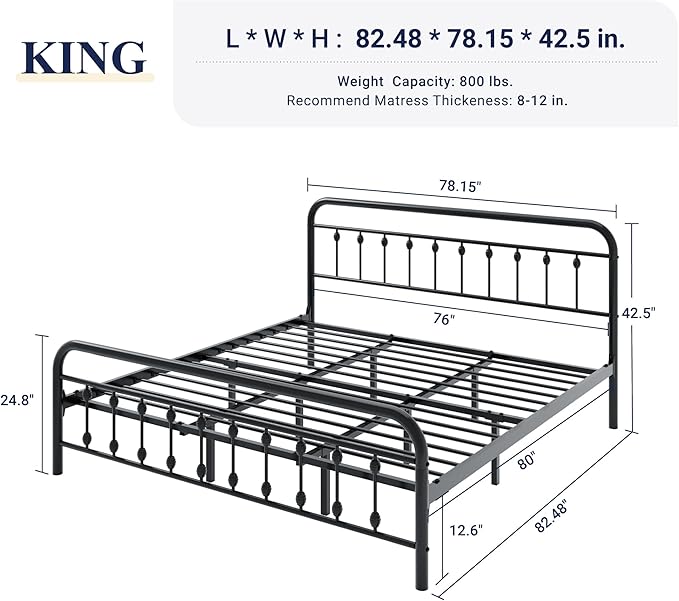 Allewie 14 Inches King Size Metal Platform Bed Frame - Image 2