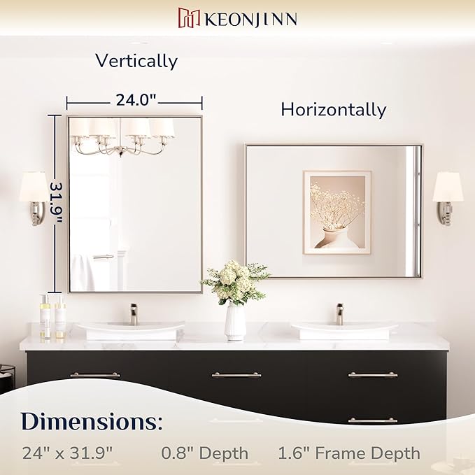Keonjinn 24 x 32 in Brushed Nickel Bathroom Mirror - Image 7