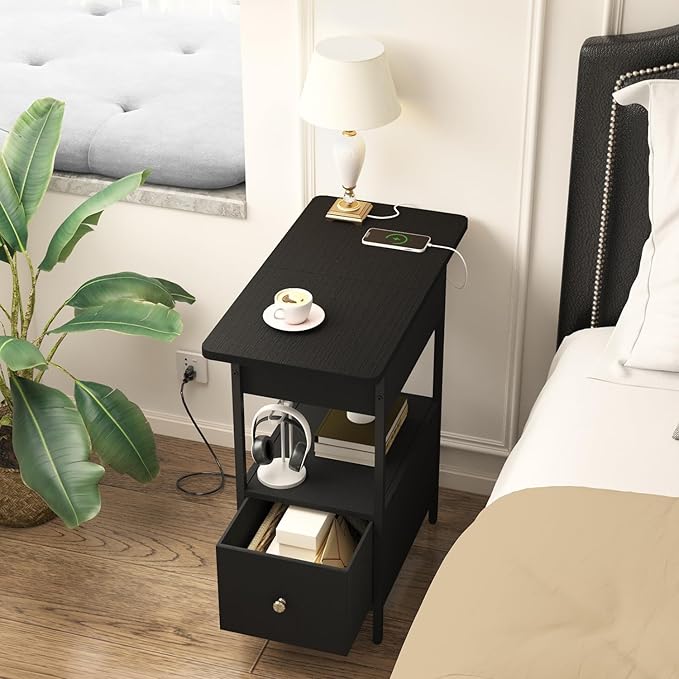 SOOWERY End Table with Charging Station, Narrow Side Table with Flip Top - Image 6