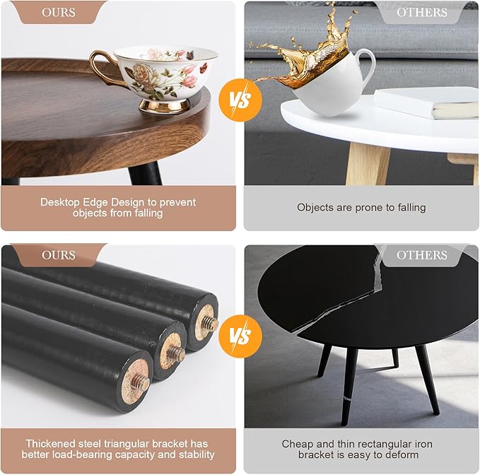 Nesting Coffee Table Set of 2, Modern Round Coffee Tables Nesting Side Table Set - Image 6