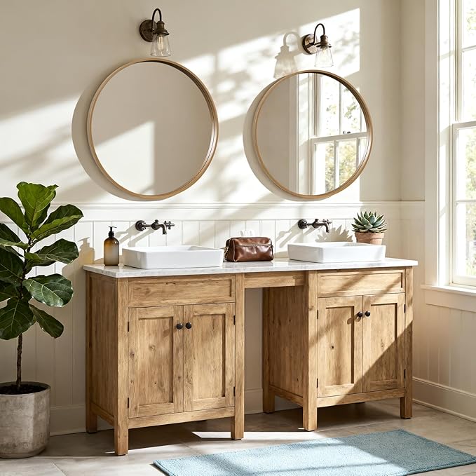 HOMECOOKIN Round Wood Mirror 28 inch Circle Wall Mirror - Image 4