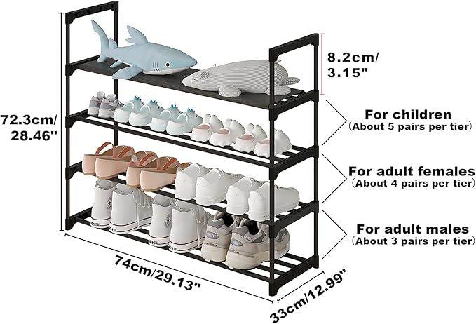 Calmootey 4-Tier Shoe Rack, Tall Large Capacity 20 Pairs Shoes Storage Organizer - Image 3