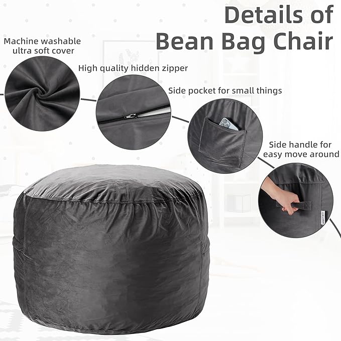 HABUTWAY Bean Bag Chair 3Ft Luxurious Velvet Ultra Soft Fur - Image 4