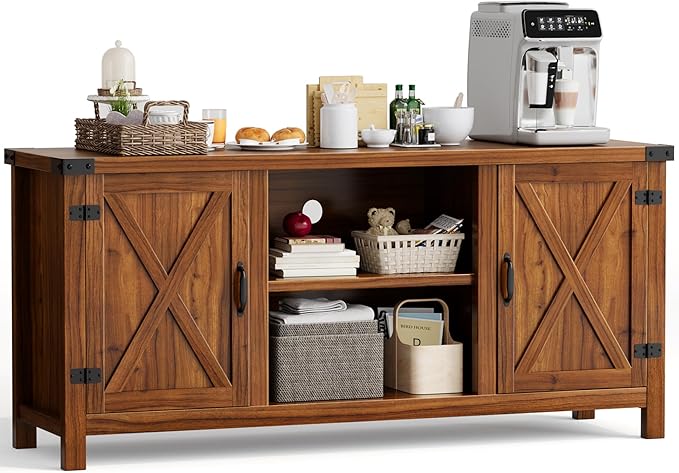 YESHOMY Farmhouse Buffet & Sideboard, Wood Coffee Bar - Image 7