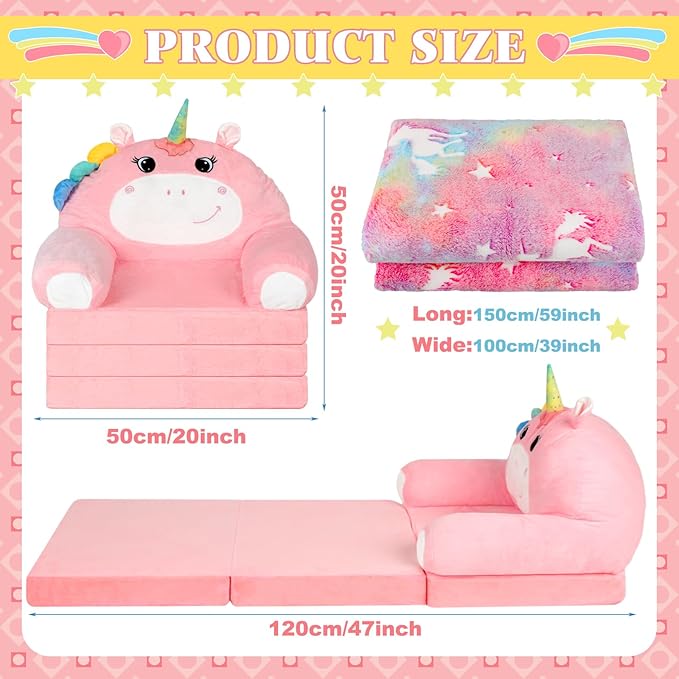 Unicorn Kids Couch Fold Out 2-in-1 Toddler Sofa Fold Out - Image 4