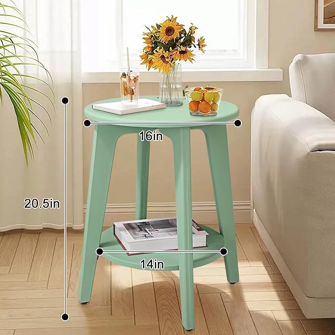 Round Side Table Green Wooden End Table - Image 3