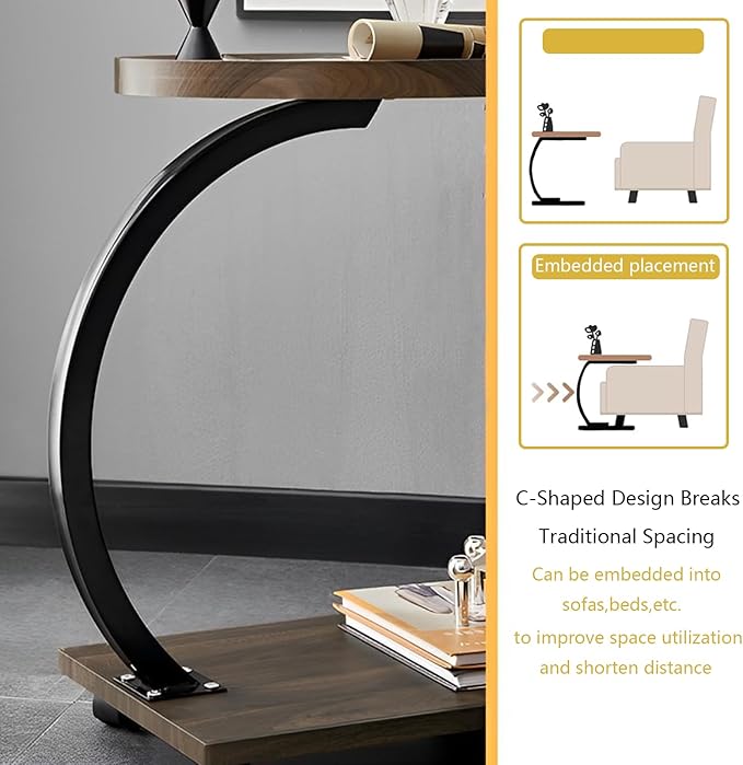 C Table End Table, 360°Swivel TV Tray Table - Image 7