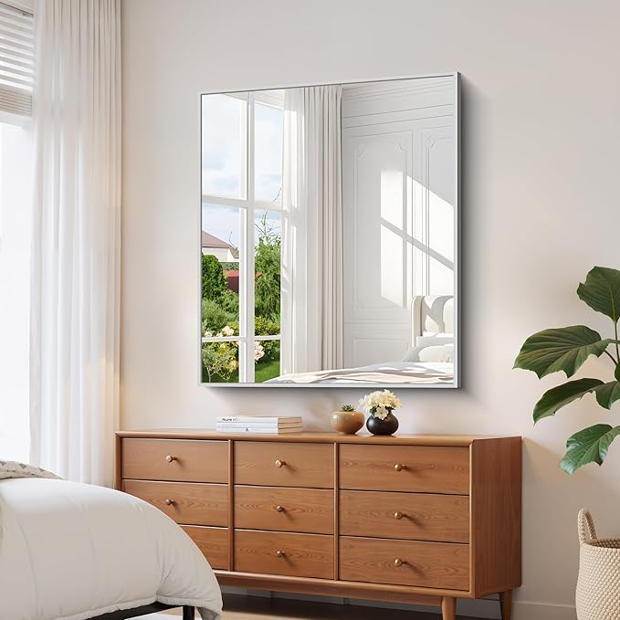 YIROMAN Bathroom Mirror 48"x40", Large Brushed Silver Bathroom Mirror - Image 4