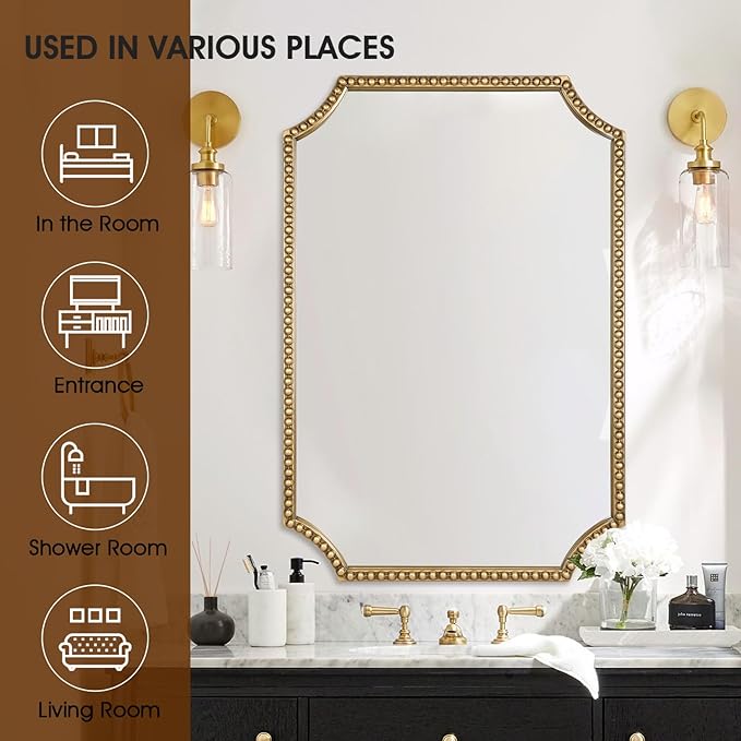 30"x40" Mirror for Wall, Full Scalloped Corners Rectangle Decorative Mirror - Image 6