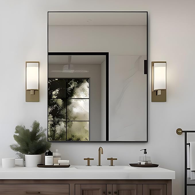 Bathroom Mirror 26"x38" Wall Rectangle Mirror Black Vanity Square Frosted Metal - Image 6