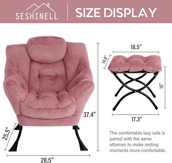 Lazy Chair with Ottoman, Modern Accent Chair Contemporary Lounge Leisure Sofa - Image 3