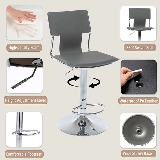Sidanli Grey Bar Height Chairs, Swivel Barstools - Image 4