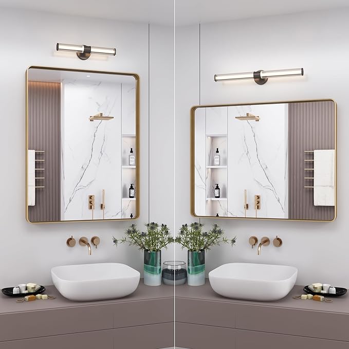 28x32 Gold Bathroom Mirror, Rounded Rectangle Gold Frame Mirror, Brushed Gold - Image 4