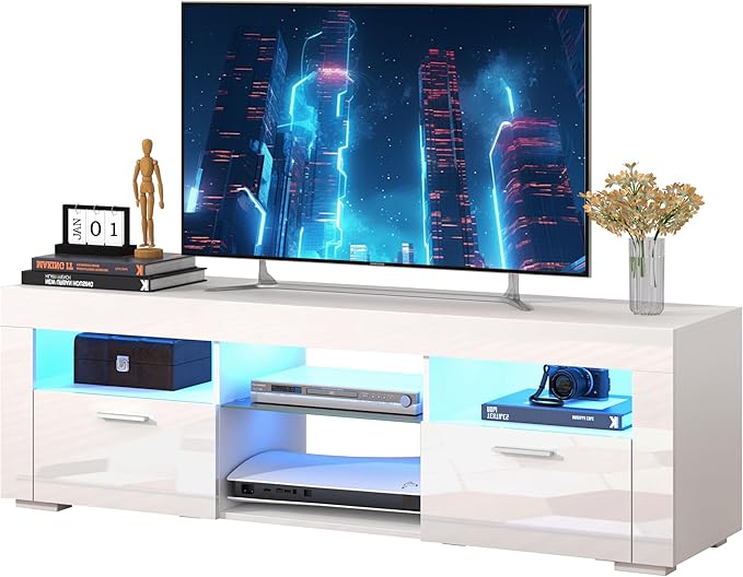 White TV Stand for 50/55 Inch, Entertainment Center by SANYOAC