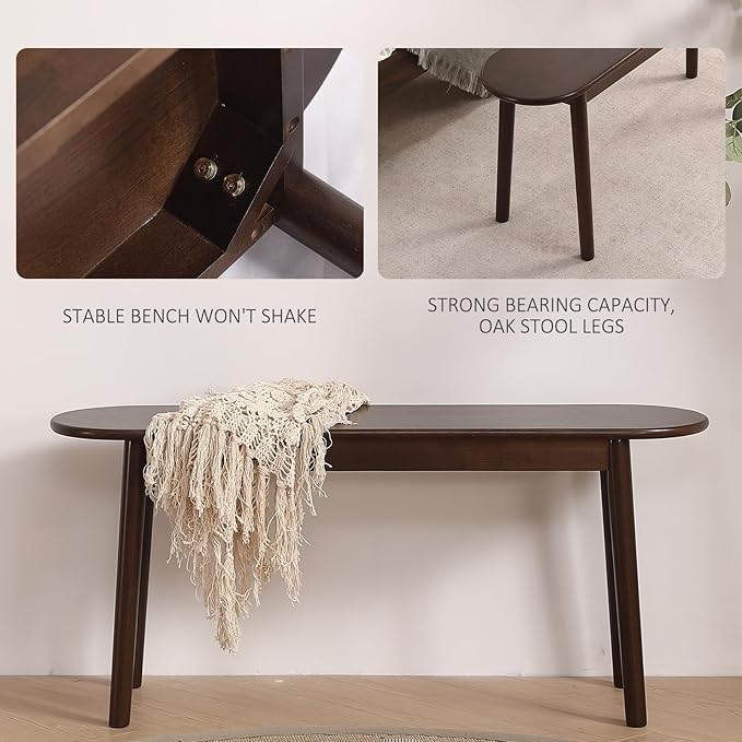 Walnut Solid Wood Bench, 39.4" L – Narrow Mid-Century Wooden Benches - Image 5