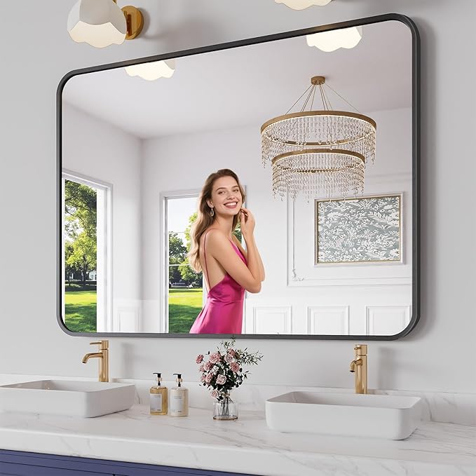Koonmi Metal Framed Bathroom Mirror, High-Definition Tempered Glass Bathroom by KOONMI