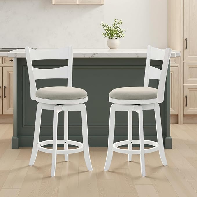 Armen Living Blair 26 in. Matte White Counter Height Rubberwood Swivel Barstool by ArmenLiving