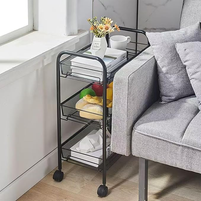 3 Tier Rolling Cart, Mesh Wire Utility Carts, Metal Storage Shelf - Image 4