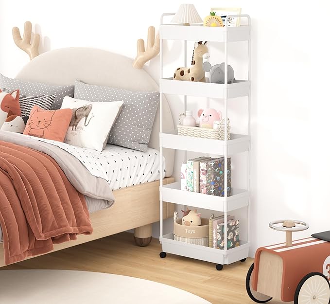 5-Tier Storage Cart，Shelf Organizer Mobile Shelving ，Utility Rolling - Image 4
