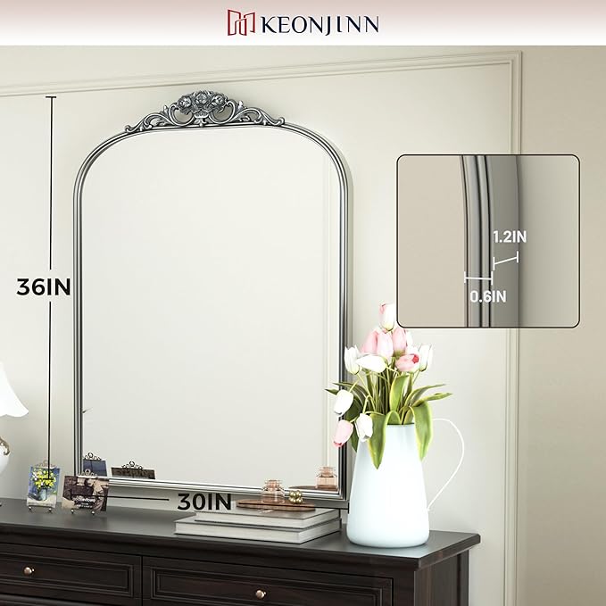 Keonjinn Vintage Mirror 30" x 36", Arched Decorative Mirror - Image 4