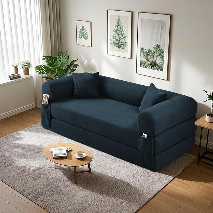 80" Convertible Sofa Bed, Corduroy Deep Seat Folding Pull Out Couch - Image 8