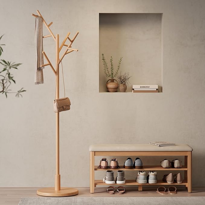Coat Rack, Solid Wood Coat Rack Freestanding - Image 2