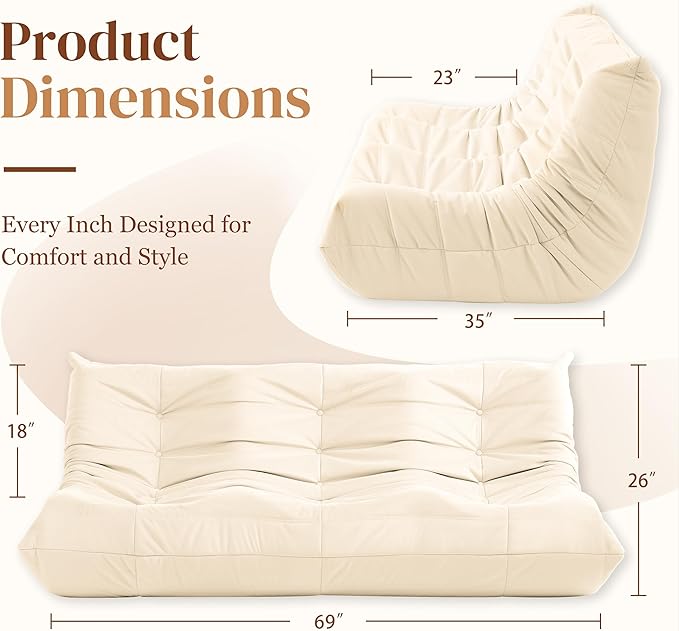 Bean Bag Chair, Large Fireside Chair Bean Bag Sofa - Image 2