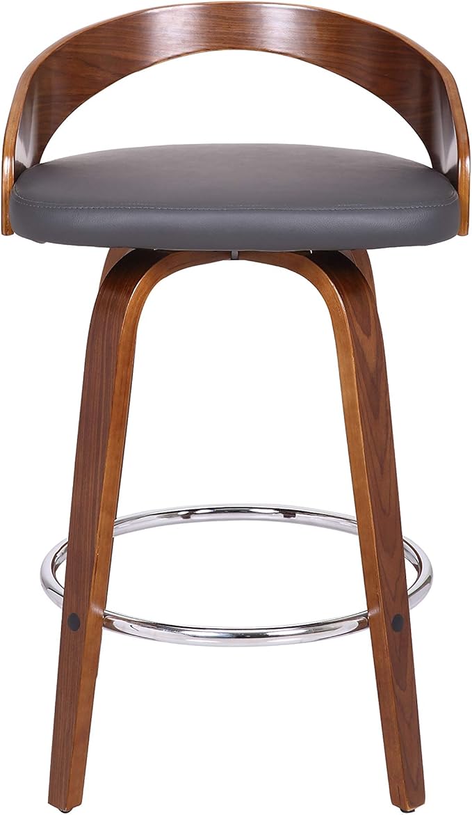 Armen Living Sonia 26" Counter Height Swivel Gray Faux Leather and Walnut Wood - Image 6