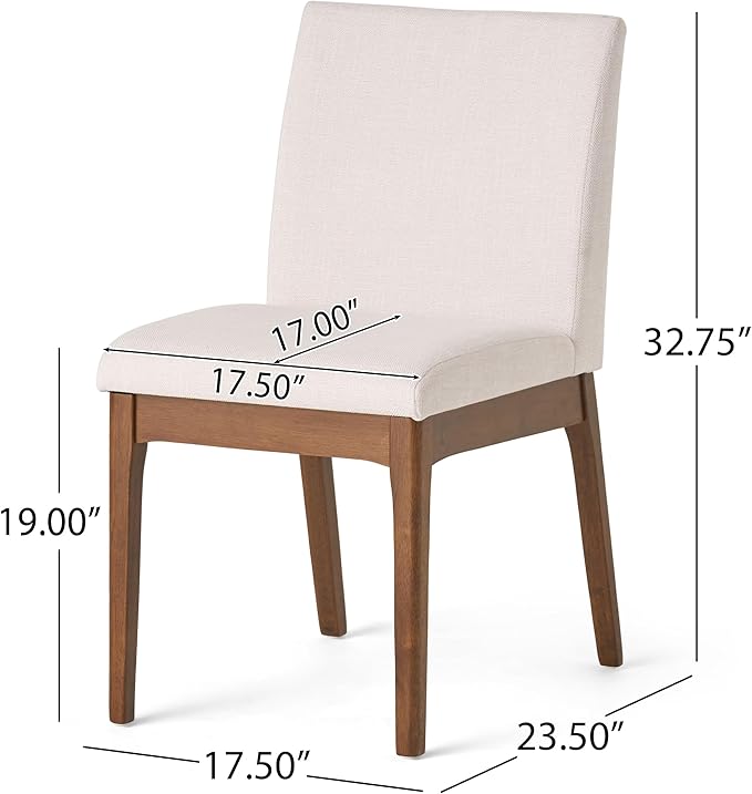Dining Table Set for 4, Solid Rubberwood Upholstered Chairs, Mid-Century Modern - Image 9