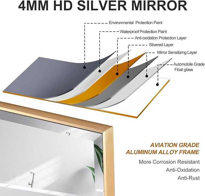 30x40 Inch Gold Mirror with Beveled Trim, Aluminum Frame Bathroom Vanity Mirror - Image 6