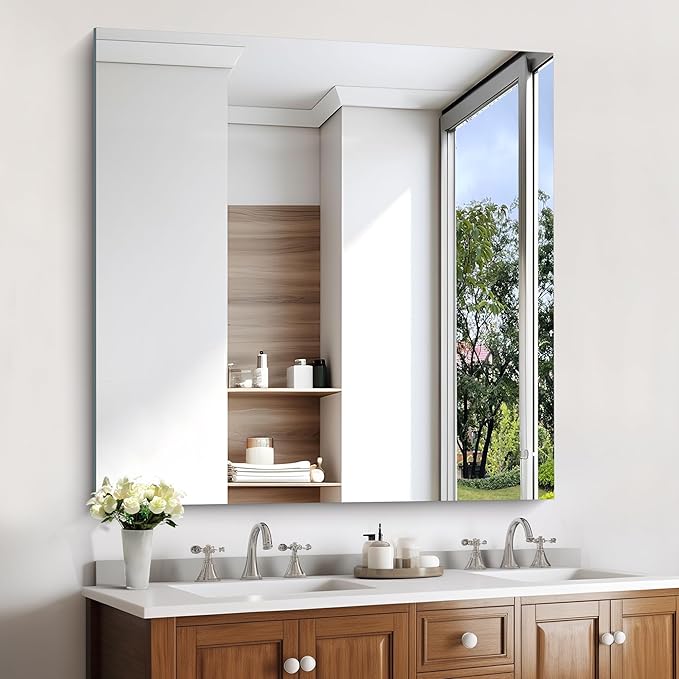 KOCUUY Large Frameless Mirror, 42x42 Inch Square Bathroom Vanity Mirror - Image 7