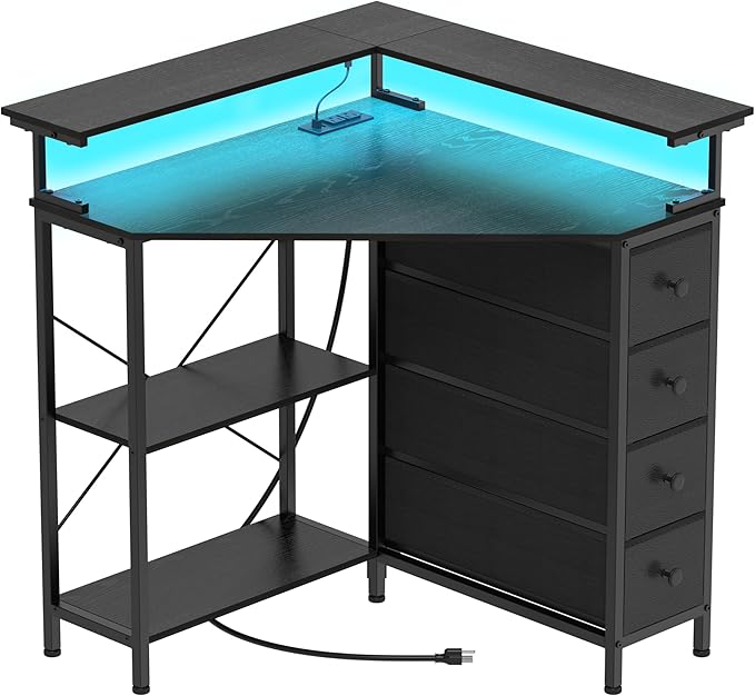 Corner Desk with Drawers Shelves by VENNQD