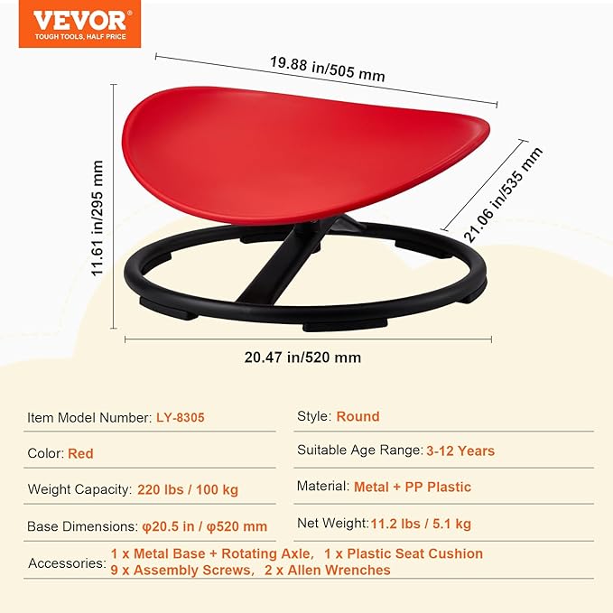 VEVOR Kids Swivel Chair, 220 LBS Capacity, Sensory Spinning Chair, Autistic - Image 9