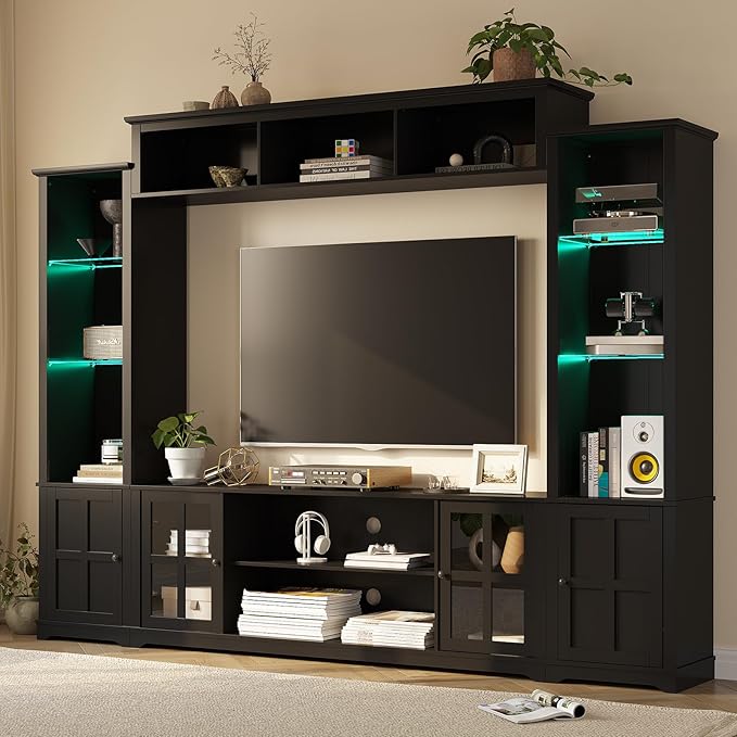 Wall Unit TV Stand with Storage & LED Lights, Large Entertainment Center with by MEISSALIVVE