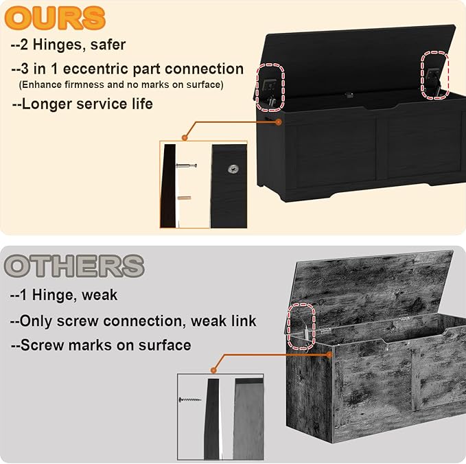 39.4" Storage Chest, Wooden Storage Bench, Lift Top Toy Chest - Image 4