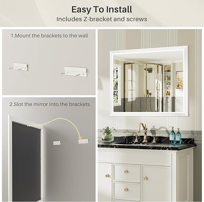 40x32 Inch White Bathroom Mirror - Image 7