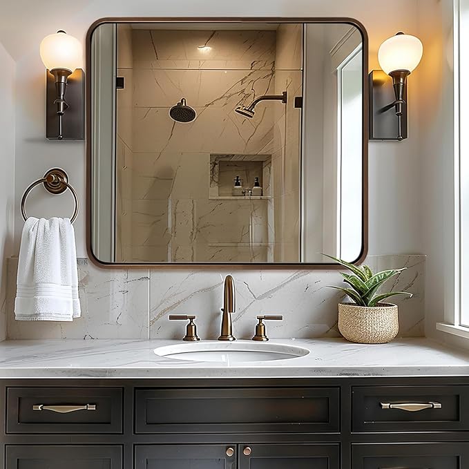 ANDY STAR 40x36 Inch Bronze Bathroom Mirror, Rounded Rectangle Oil Rubbed - Image 3