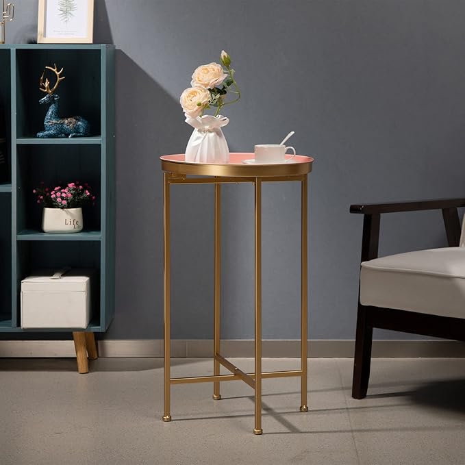 HollyHOME Small Round Metal End Table, Accent Indoor&Outdoor Coffee Side Table - Image 7