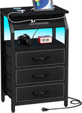 End Table with 3 Drawers, Nightstand with Charging Station and LED Lights by SZLHANJZ