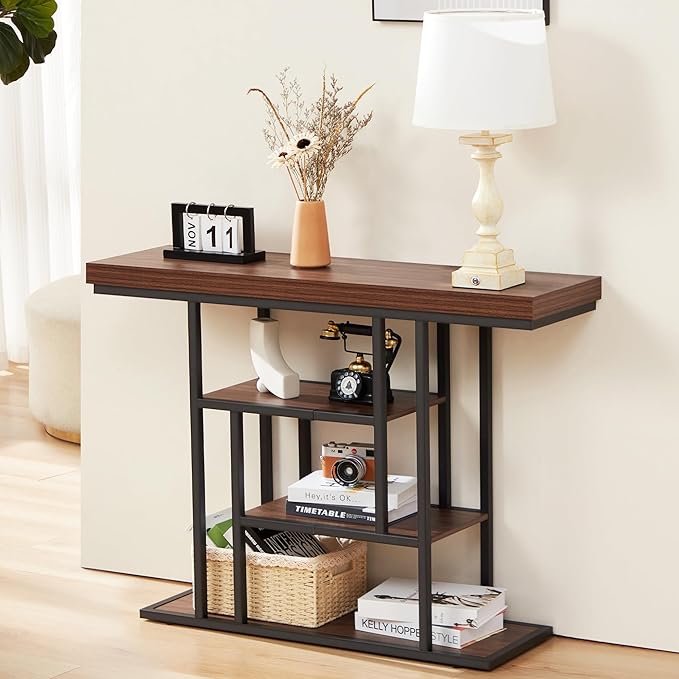 HABUTWAY 42" Industrial Entryway Table, Narrow 4-Tier Wood Console Table - Image 4