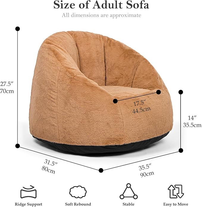 N&V Medium Shell Bean Bag Chair, Adult Size Bean Bag Sack, Foam Filling - Image 2