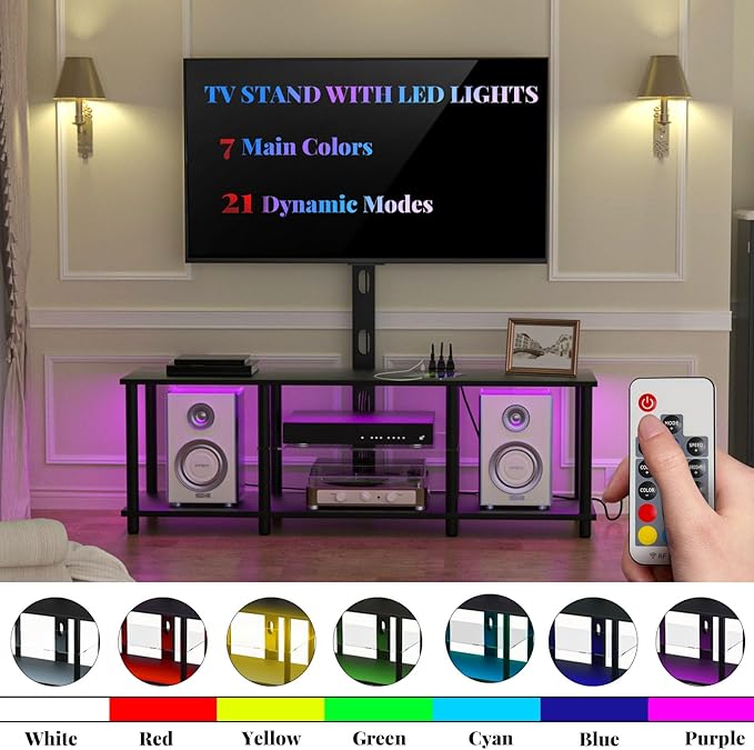 TV Stand with Mount and Led Light，Black TV Stand with Power Outlets - Image 3