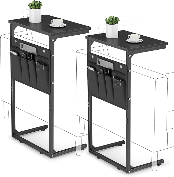 Vagusicc C Shaped End Table Set of 2, Tall Side Table by Vagusicc