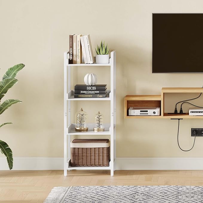 Rolanstar Bookshelf, 4-Tier Storage Rack, Narrow Corner Bookshelf, Display - Image 2