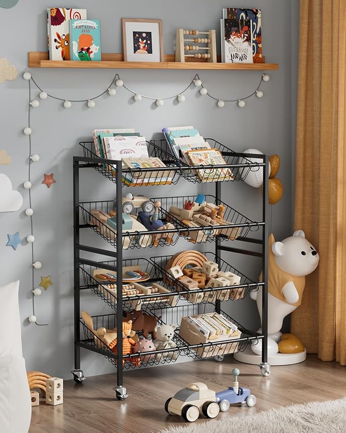 25.2''W Kitchen Storage Cart, Rolling Snack Cart, 4 Tier Fruit Basket Stand - Image 7