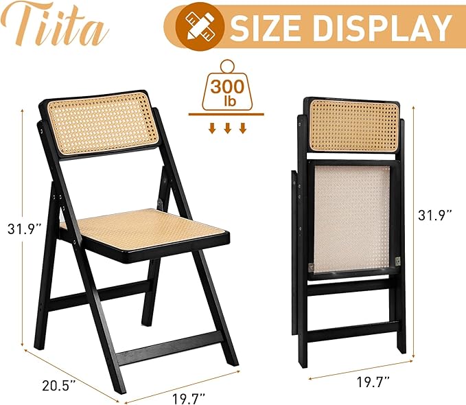 Tiita Rattan Dining Chairs Set of 2, Mid Century Modern Folding Chair, Bamboo - Image 3