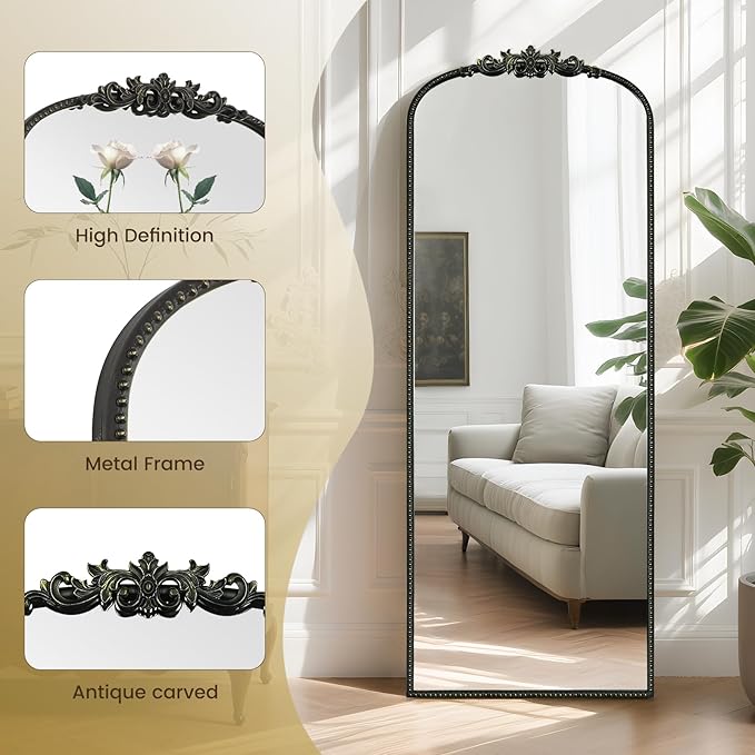WallBeyond Arched Full Length Mirror Wall Mounted, 21x56 Inch Black Antique - Image 7