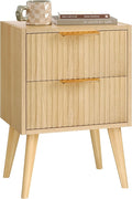 Fluted Nightstand with 2 Drawers, Modern Bedside Table with Metal Handles by YAUKOMEL
