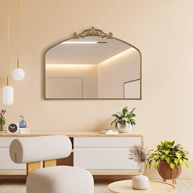 Gold Antique Mirror 40” x 30”, Large Ornate Mantel Mirrors - Image 7