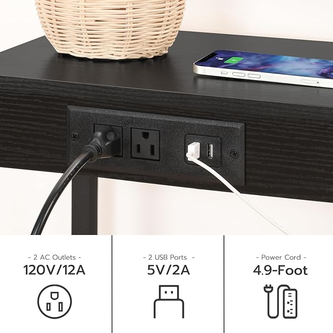 HOOBRO Tall End Table with Charging Station, 30 Inch Tall Nightstand, 3-Tier - Image 5